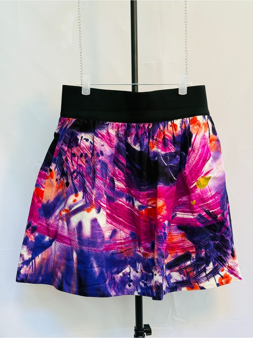 Aqua Abstract Brushstroke Skater Skirt in Purple, Pink & Orange